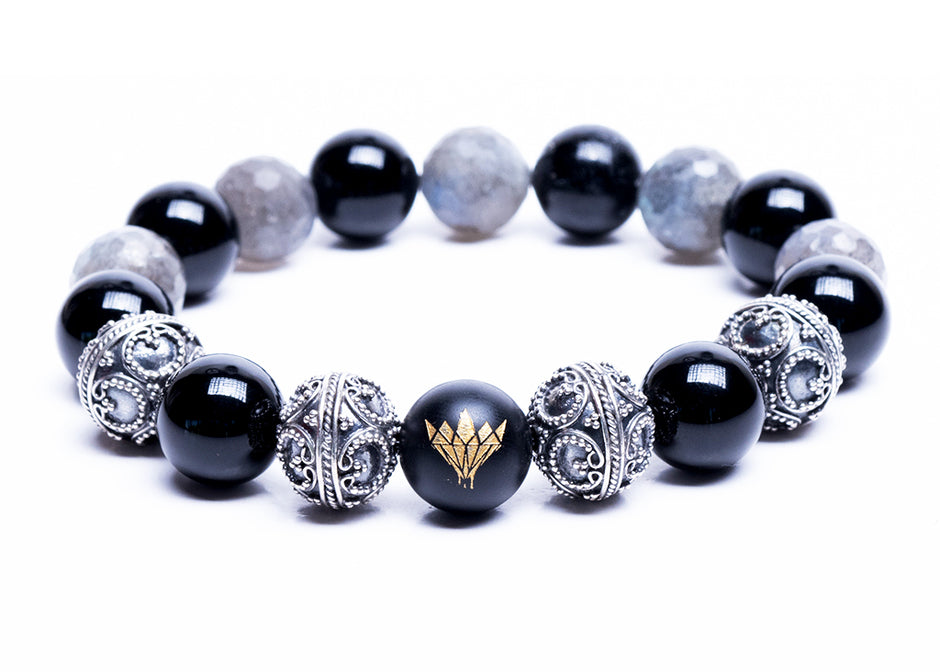 Labradorite - Black Onyx - Silver Bracelet (10mm)