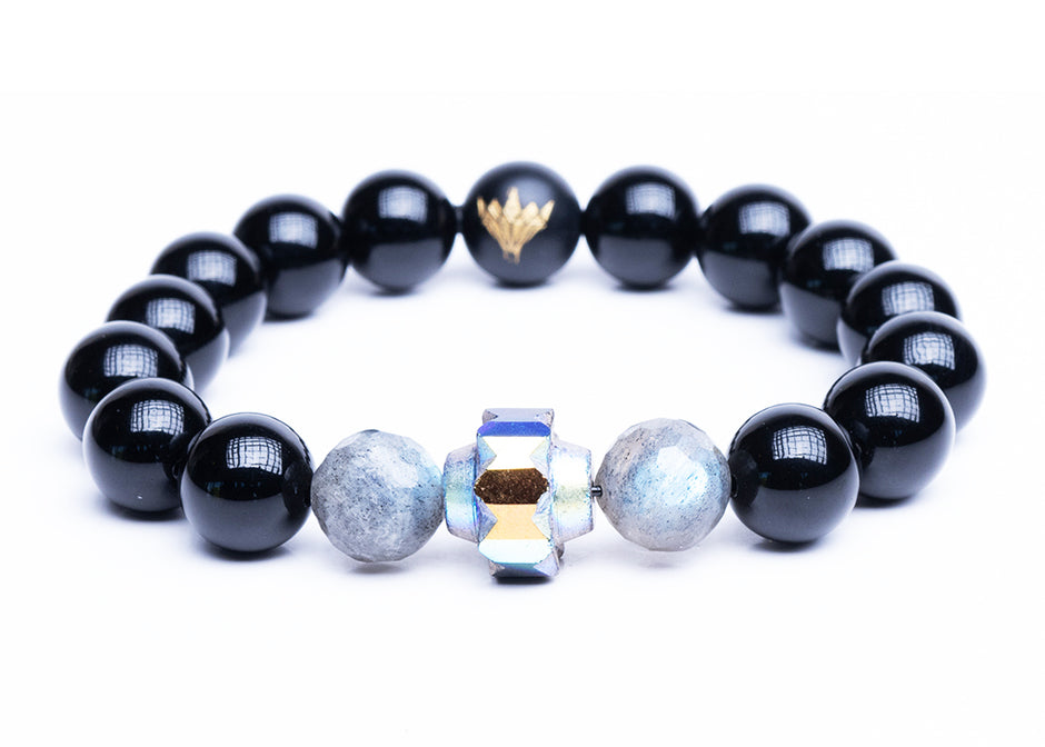 Labradorite - Black Onyx - Turkish Glass Bracelet (12mm)