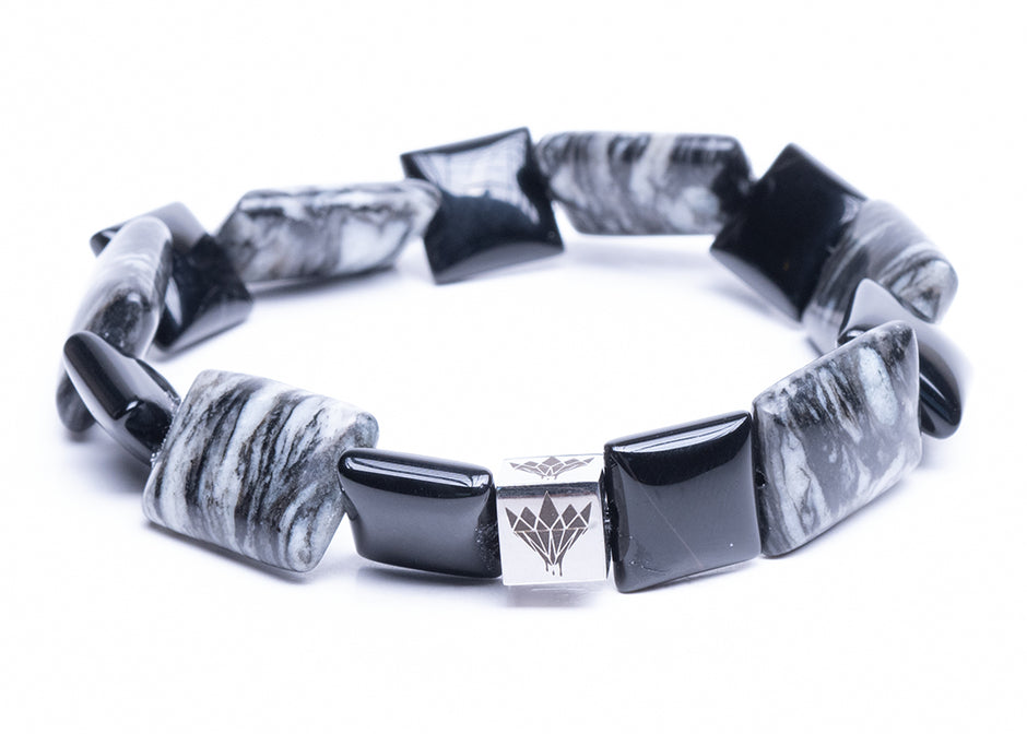 Black Web Jasper - Black Onyx Bracelet (12-13mm)