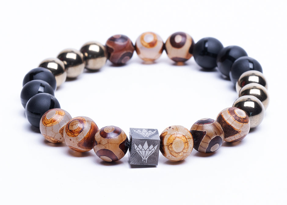 Pyrite - Tibetan Agate - Black Onyx Bracelet (10mm)