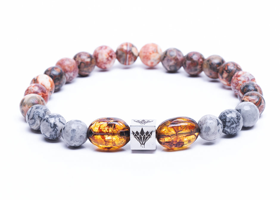 Map Stone Jasper - Leopard Jasper - Scarab Bracelet (8mm)