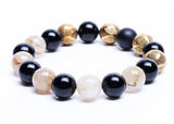 Rutilated Quartz - Black Onxx - Silver Bracelet (12mm)