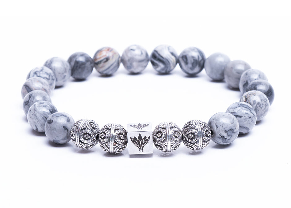 Map Stone Jasper - Silver Bracelet (10mm)