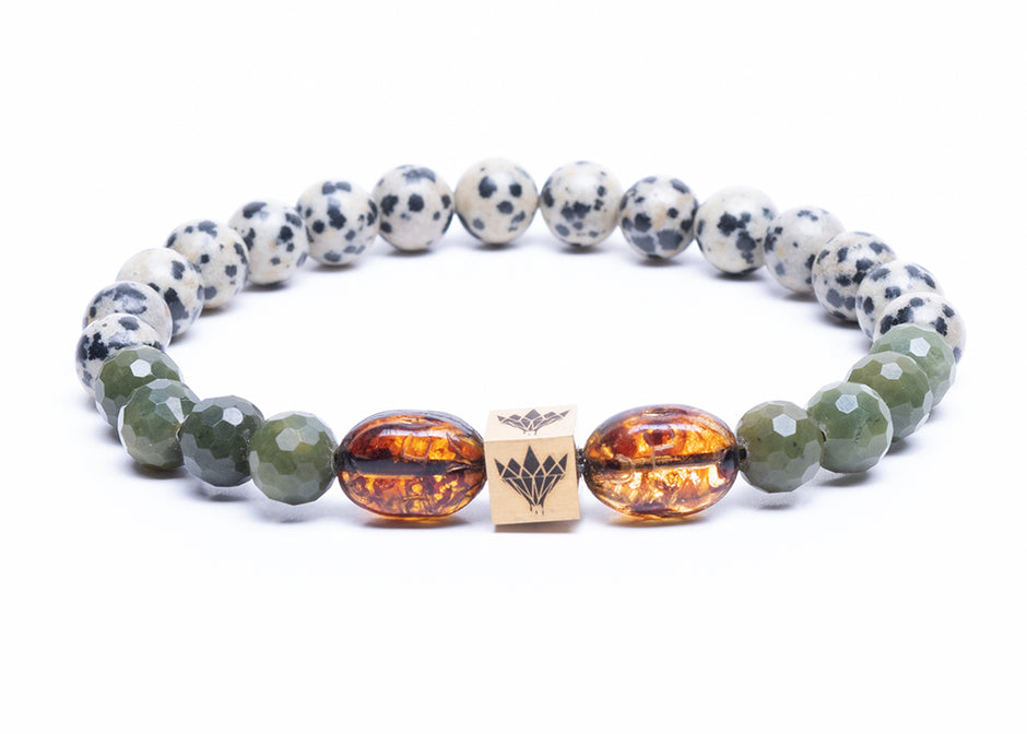 Leopard Jasper - Canadian Green Jade - Scarab Bracelet (8mm)