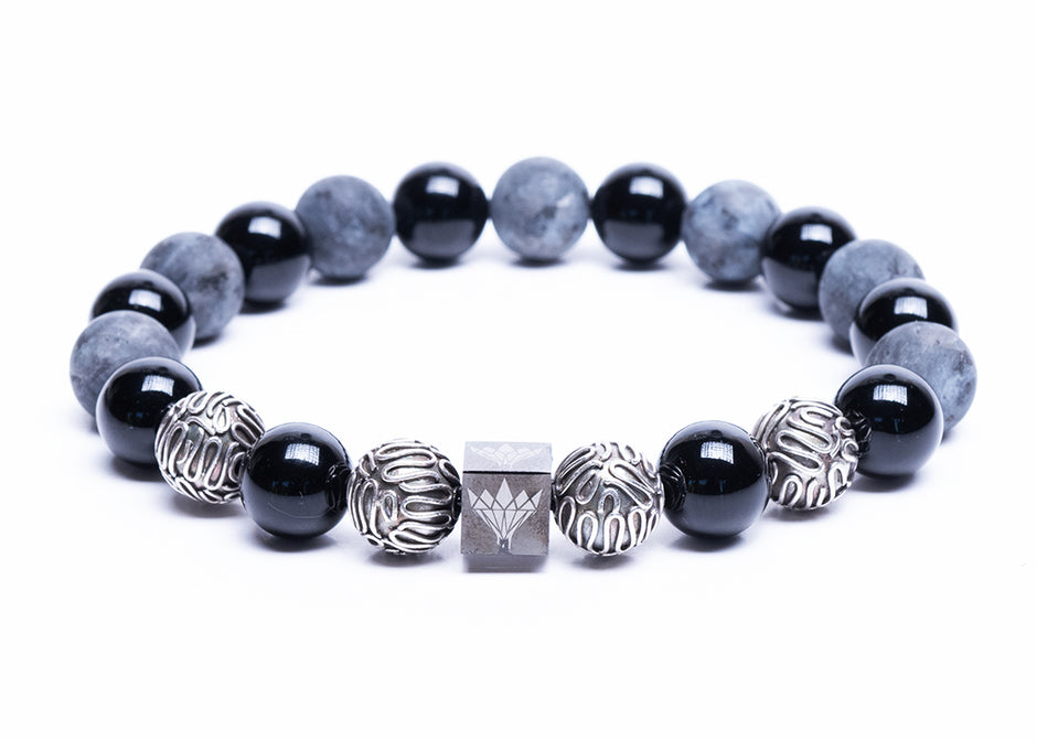 Rainbow Obsidian - Larvikite - Silver Bracelet (10mm)
