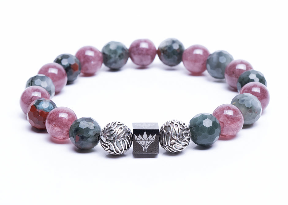 Lepidolite - African Bloodstone - Silver Bracelet (10mm)